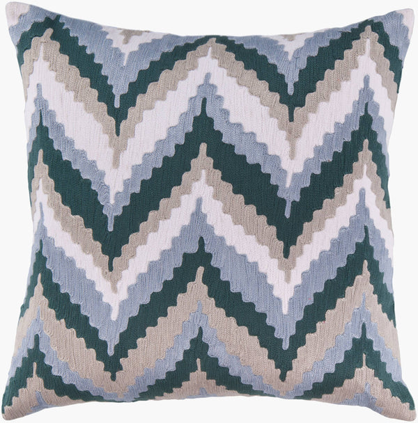 Surya Ikat Chevron Accent Pillow 18" X 18" – Stylish Cotton Decor For Comfort & Charm In Your Home Blue Cotton Ar053-1818d