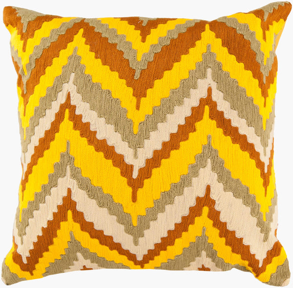 Surya Ikat Chevron Accent Pillow 18" X 18" – Stylish Cotton Decor For Comfort & Charm In Your Home Yellow Cotton Ar055-1818p