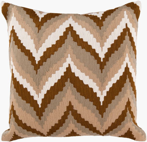 Surya Ikat Chevron Accent Pillow 18" X 18" – Stylish Cotton Decor For Comfort & Charm In Your Home Medium Brown Cotton Ar058-1818p