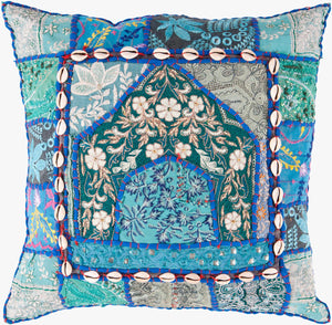 Surya Karma Elegant 18"X18" Accent Pillow - Luxurious Cotton Blend, Unique Design, Easy Care Maintenance Blue Cotton,Polyester Ar069-1818p