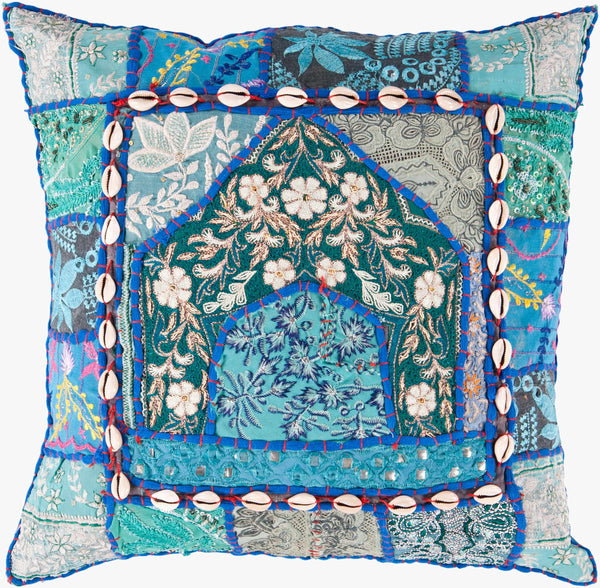 Surya Karma Elegant 18"X18" Accent Pillow - Luxurious Cotton Blend, Unique Design, Easy Care Maintenance Blue Cotton,Polyester Ar069-1818p
