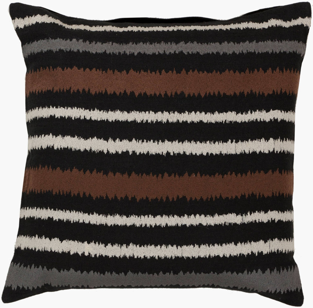 Surya Ikat Stripe 18"X18" Handmade Accent Pillow - Unique Linen Design For Modern & Classic Decor Black Linen Ar101-1818