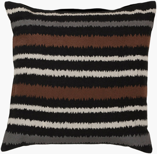 Surya Ikat Stripe 18"X18" Handmade Accent Pillow - Unique Linen Design For Modern & Classic Decor Black Linen Ar101-1818