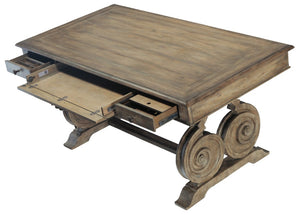 Hooker Furniture Castella Rustic Writing Desk With Scroll Base, Antique Slate Finish, Keyboard Drawer & Organized Storage 5878-10459-80