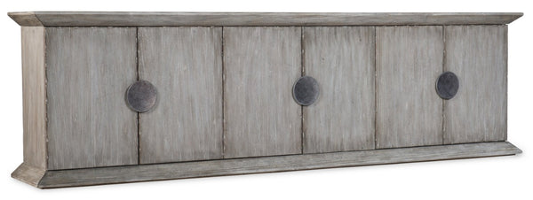 Hooker Furniture Melange Koren Credenza With Faux-Concrete Top, Elm Veneer & Gunmetal Hardware — Media-Ready Storage Statement 638-85444-95