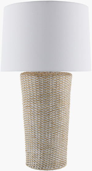 Surya Allura Traditional 30" Rattan Accent Table Lamp With Dual-layered Shade For Cozy Home Lighting Body, White,Shade, White,Finial, Metallic ,Nickel,Harp, Metallic ,Nickel,Cord, Translucent Rattan,Linen,Linen,Linen,Plastic,Iron Ara-001
