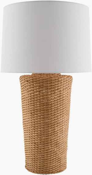 Surya Allura Traditional 30" Rattan Accent Table Lamp With Dual-layered Shade For Cozy Home Lighting Body, Wheat,Shade, White,Finial, Metallic ,Nickel,Harp, Metallic ,Nickel,Cord, Translucent Rattan,Linen,Linen,Linen,Plastic,Iron Ara-002