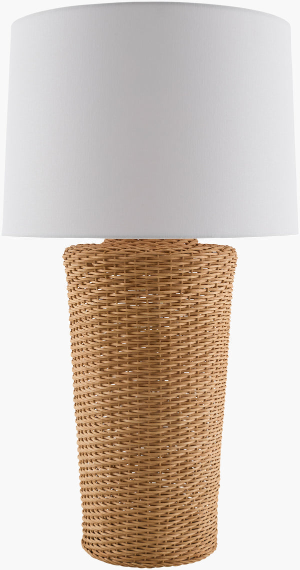 Surya Allura Traditional 30" Rattan Accent Table Lamp With Dual-layered Shade For Cozy Home Lighting Body, Wheat,Shade, White,Finial, Metallic ,Nickel,Harp, Metallic ,Nickel,Cord, Translucent Rattan,Linen,Linen,Linen,Plastic,Iron Ara-002