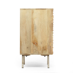 English Elm Christopher Knight Home® - BEDSIDE Mango Wood 1 Door Nightstand with Wave Door, Iron Legs, Handcrafted Modern Storage 18"W 66704.00