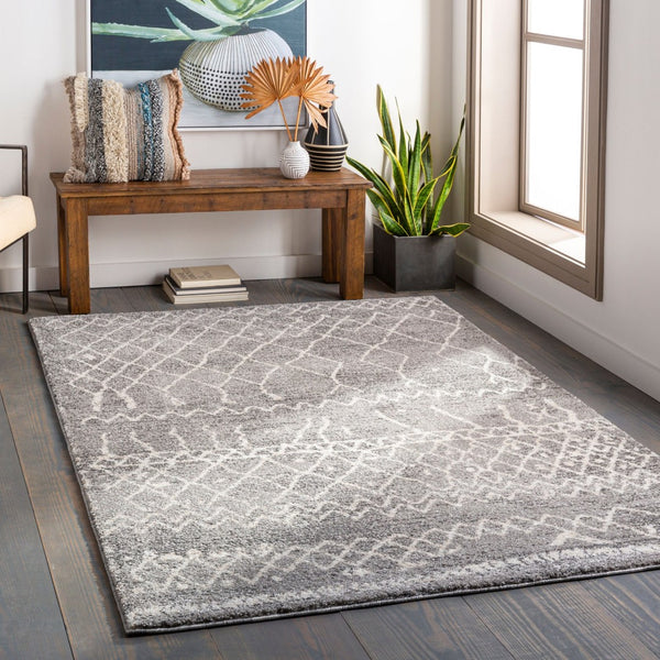 Livabliss Andorra Global Pattern High Pile Polypropylene Accent Rug Turkey Woven Entryway Bedroom Gray, White 7'10" x 10' ARD2304-71010
