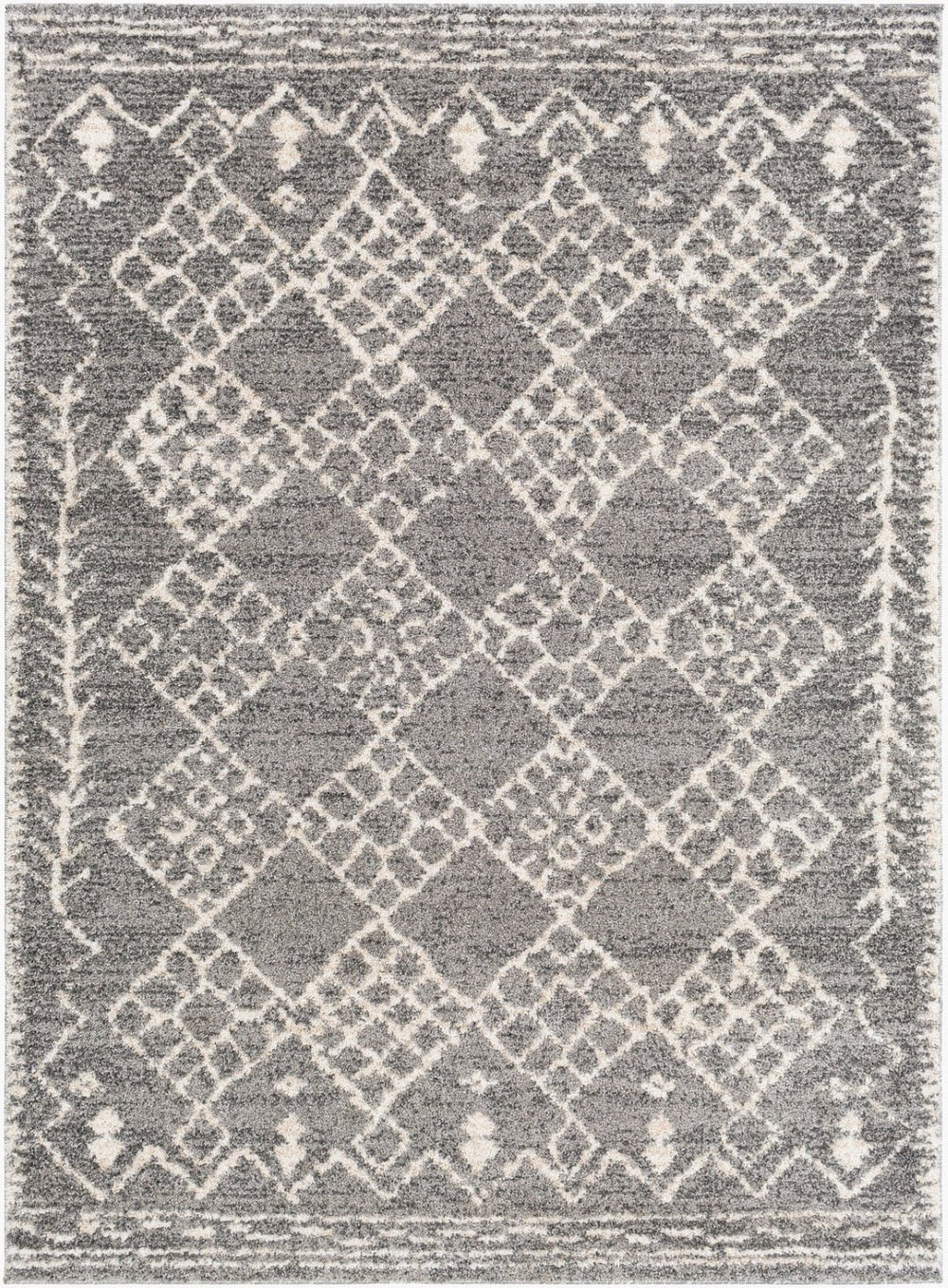 Livabliss Andorra Global Pattern High Pile Polypropylene Accent Rug for Entryway or Bedroom Gray, Charcoal 5'3" x 7' ARD2308-5373