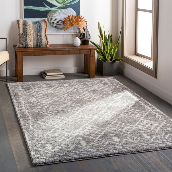 Livabliss Andorra Global Pattern High Pile Polypropylene Accent Rug for Entryway or Bedroom Gray, Charcoal 5'3" x 7' ARD2308-5373