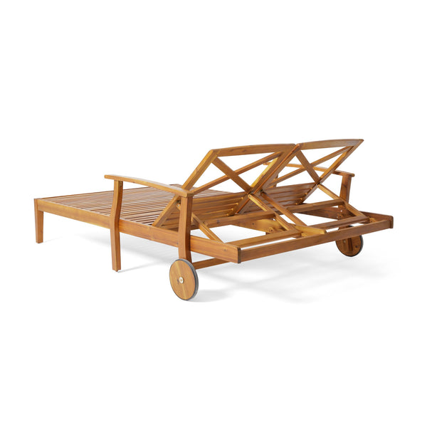 English Elm Christopher Knight Home® - Perla Double Chaise Lounge - Stylish Acacia Wood Seating With Plush Cushions For Ultimate Comfort 63357.00BLU