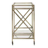 Homelegance By Top-Line Maddox Antique Brass Metal Bar Cart with Mirror Glass Top Brass Engineered Wood
