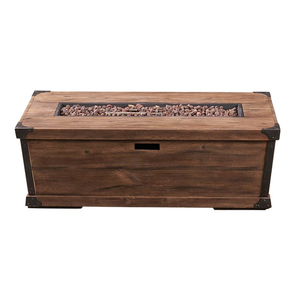 English Elm Outdoor Concrete Rectangle Fire Table 56 Inch Propane Pit with Wood Grain Finish 63263.00-50K