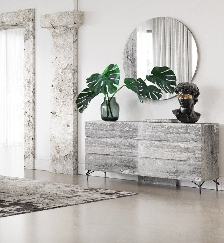 VIG Furniture Aria Italian-Made 40" Round Mirror In Tiger Wood Matt Grey — Rustic-Modern Textured Accent Piece VGAC-ARIA-M