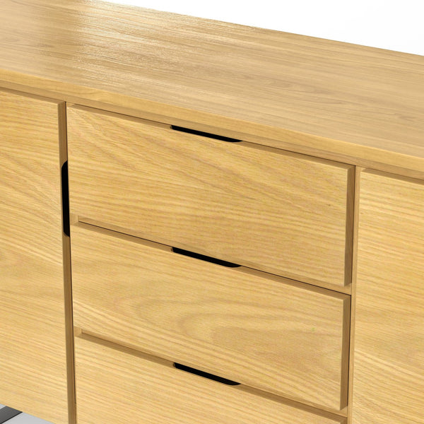 English Elm Lowry - Modern Industrial Sideboard Buffet In Warm Oak Veneer With Durable Storage Solutions B136P158871