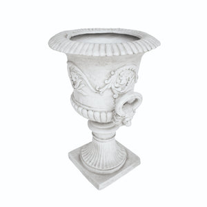 English Elm Mgo Roman Urn Planter Faux Stone Botanical Relief Pedestal Base Outdoor Patio 63402.00WHI