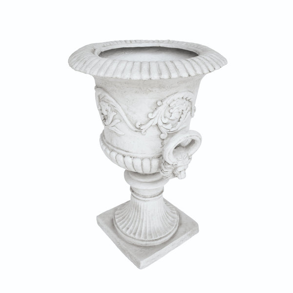 English Elm Mgo Roman Urn Planter Faux Stone Botanical Relief Pedestal Base Outdoor Patio 63402.00WHI