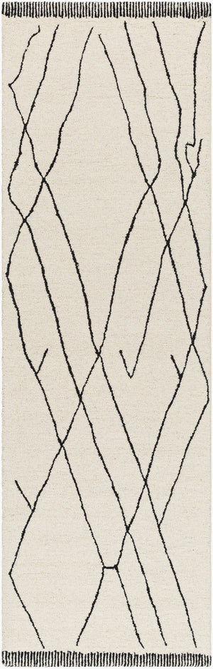 Livabliss Arsenal Hand Tufted Wool Area Rug Moroccan Geometric Pattern for Living Room Floors Cream, Black 2'6" x 8' ARL2304-268