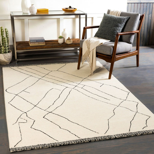 Livabliss Arsenal Hand Tufted Wool Area Rug Moroccan Geometric Pattern for Living Room Floors Cream, Black 10' x 14' ARL2304-1014