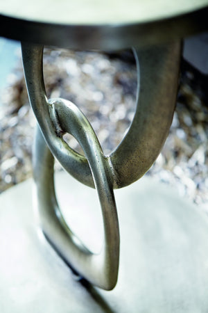 Bernhardt Bernhardt Round Pedestal Side Table With Interlocking Ring Base, Textured Graphite Cast Aluminum, 16”W X 24”H 384123