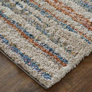 Feizy Rugs Mynka High Pile Polyester Striped Rug – Stylish, Pet-friendly, Stain-resistant, Easy-care Area Decor Ivory,Blue,Orange Polyester Myn39iefmlt000p00