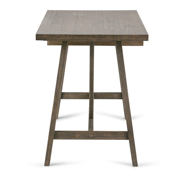 English Elm Dylan Solid Wood Desk with Driftwood Wire-Brushed Finish, Trestle Support, Keyboard Tray, 60" Surface Dark Brown B136P158143