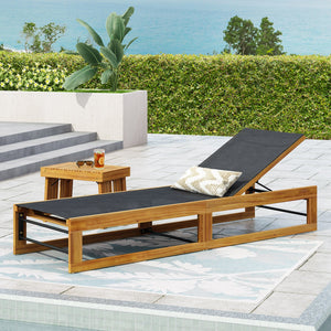 English Elm Christopher Knight Home® - MIA Chaise Lounge with Breathable Mesh Seating and Durable Acacia Wood Frame for Outdoor Relaxation Teak 50.5 L x 27.5 W x 9 H 72209.00BLK