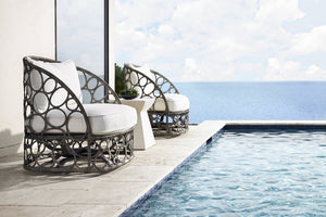 Bernhardt Bernhardt Sculptural Casitas Outdoor Accent Table - Stonecast Rattan Look, Weather-Resistant 20" X02150