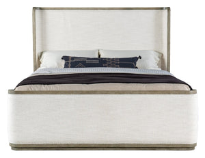Hooker Furniture Linville Merino Pearl Upholstered Shelter Bed With Mink Wood Trim — Modern Sleigh Design, Durable Comfort 87.00 L x 82.75W x 65.25H 6150-90466-85