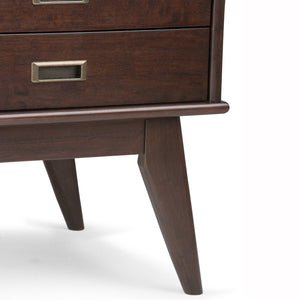 English Elm Draper Mid-Century Side Table - Handcrafted Solid Rubberwood With 2 Drawers In Medium Auburn Brown B136P158149