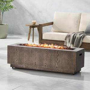 Christopher Knight Home® - Noble House - Wellington Outdoor 50,000 Btu Rectangular Fire Pit (No Tank Holder), Brown Wood Pattern