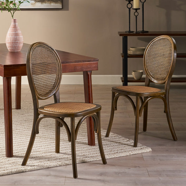 English Elm Dining Chairs Set of 2 Solid Elm Wood with Pressed Cane Mid-century Style 66146.00