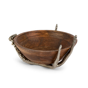 Mango Wood Bowl with Antler Stand, 12" EAW95969 Park Hill