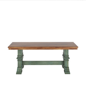 Homelegance By Top-Line Juliette Two-Tone Trestle Leg Wood Dining Bench Green Rubberwood