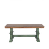 Homelegance By Top-Line Juliette Two-Tone Trestle Leg Wood Dining Bench Green Rubberwood