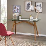 Christopher Knight Home® Croxton Mid-Century Acacia Wood Desk with Tempered Glass Top, Natural and Green