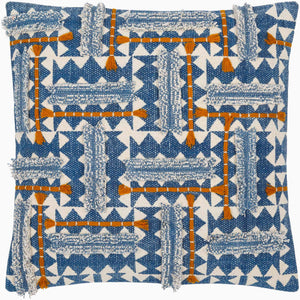 Surya Ashbury Boho-inspired Accent Pillow - 18"X18" Cotton Decor With Vibrant Colors & Easy Care Dark Blue Cotton,Cotton Asb002-1818d