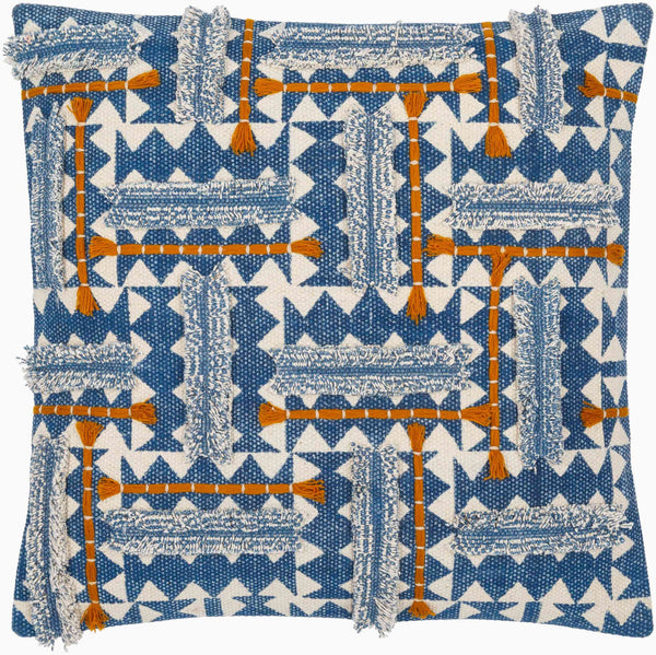 Surya Ashbury Boho-inspired Accent Pillow - 18"X18" Cotton Decor With Vibrant Colors & Easy Care Dark Blue Cotton,Cotton Asb002-1818d