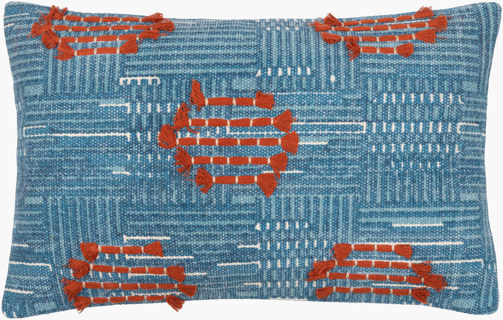 Surya Ashbury Bohemian Global Lumbar Pillow - 14"L X 22"W, Luxuriously Soft Cotton For Chic Comfort Blue Cotton,Cotton Asb003-1422