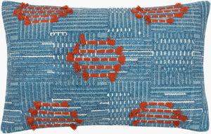 Surya Ashbury Bohemian Global Lumbar Pillow - 14"L X 22"W, Luxuriously Soft Cotton For Chic Comfort Blue Cotton,Cotton Asb003-1422