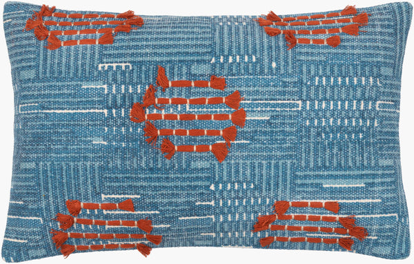 Surya Ashbury Bohemian Global Lumbar Pillow - 14"L X 22"W, Luxuriously Soft Cotton For Chic Comfort Blue Cotton,Cotton Asb003-1422