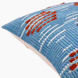 Surya Ashbury Bohemian Global Lumbar Pillow - 14"L X 22"W, Luxuriously Soft Cotton For Chic Comfort Blue Cotton,Cotton Asb003-1422