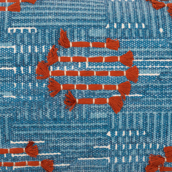 Surya Ashbury Bohemian Global Lumbar Pillow - 14"L X 22"W, Luxuriously Soft Cotton For Chic Comfort Blue Cotton,Cotton Asb003-1422