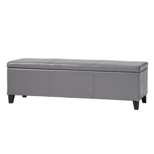 English Elm Glouster Bench Style Pu Leather Storage Ottoman with Soft Close Lid for Bedroom Grey 57742.00GRY