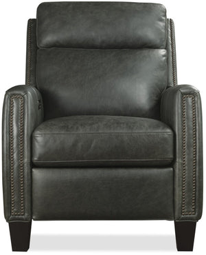 Hooker Furniture Jacklyn Aniline Top Grain Leather Power Recliner With Pop-Up Headrest, Nailhead Trim & Bustle Back Grey RC822-PH-096