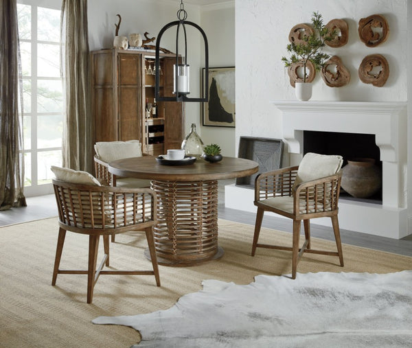 Hooker Furniture Sundance Rattan Bar Cabinet With Pecan Veneer, Integrated Lighting, Pull-Out Shelves & Wine Storage 6015-75160-89