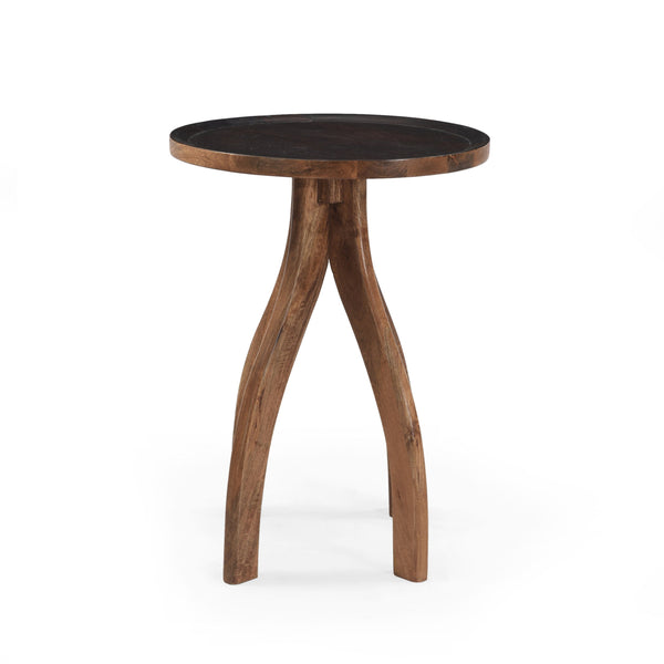 English Elm End Table Solid Mango Wood Sculptural Lipped Top Bohemian Living Room Accent 67332.00