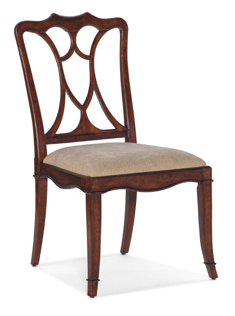 Hooker Furniture Charleston Elegant Upholstered Side Chair With Sand Fabric Seat, Maraschino Cherry Finish, Classic Fretwork And Rolled Claw Arms Dark Brown 6750-75310-85